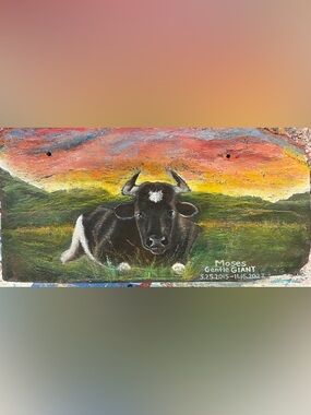 Hand painted cow cattle landscape, sunset wall decor, canvas